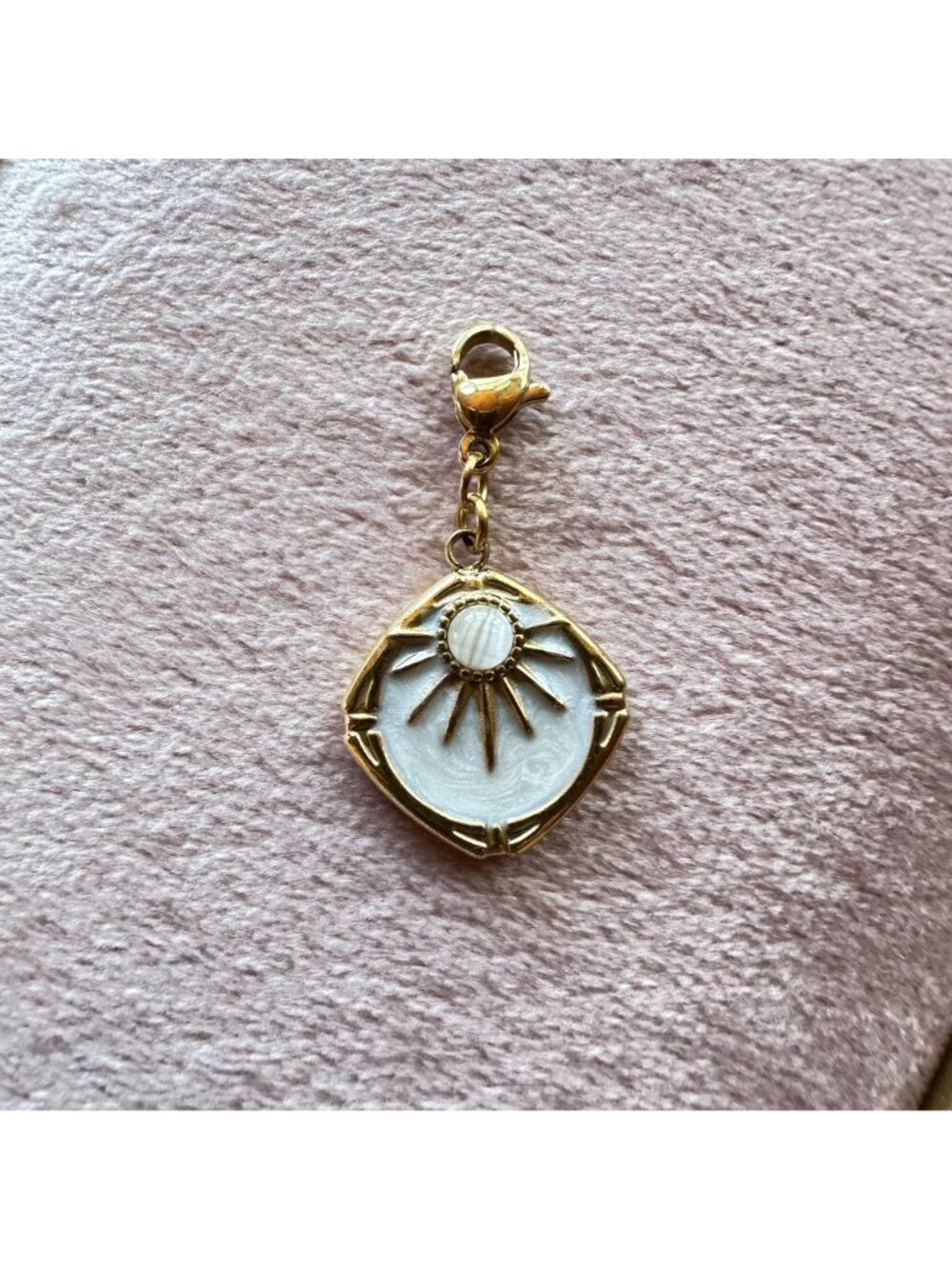 18k Gold PVD Stainless Steel Sunburst Charm Clip On Celestial Sun White Enamel - Picture 11 of 13